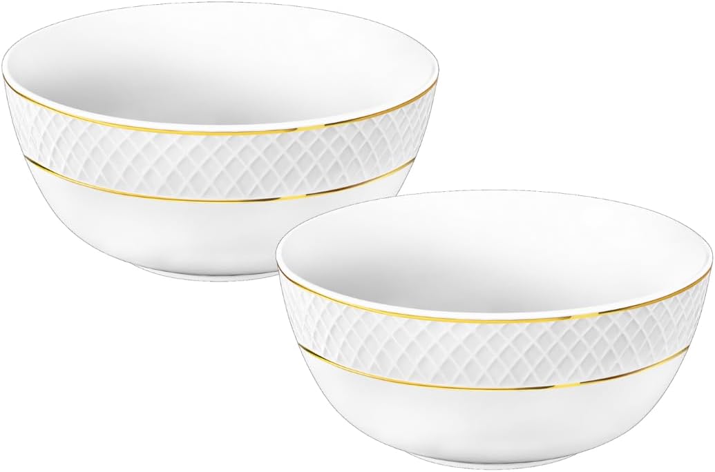 Wilmax Schale 1300 ml 18 cm 2er-Set Weiß mit Goldrand aus Porzellan