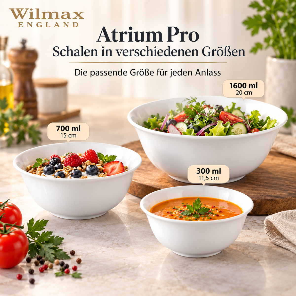 Wilmax Schale 700 ml 15 cm Weiß aus Porzellan