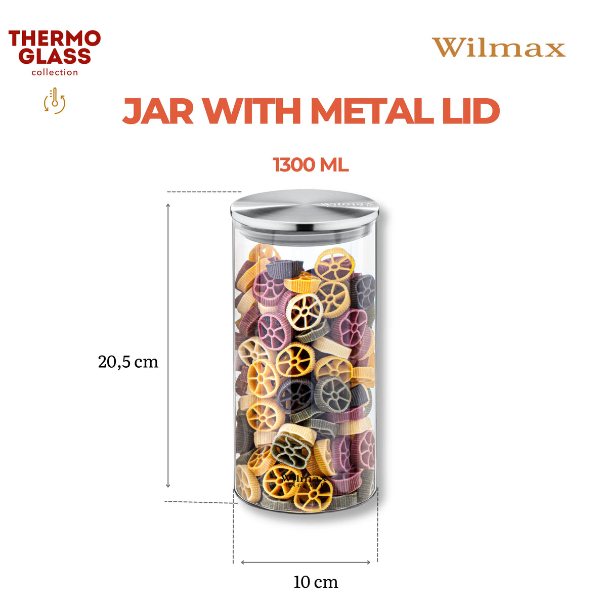 Wilmax Vorratsglas 1300 ml mit Edelstahldeckel Transparent