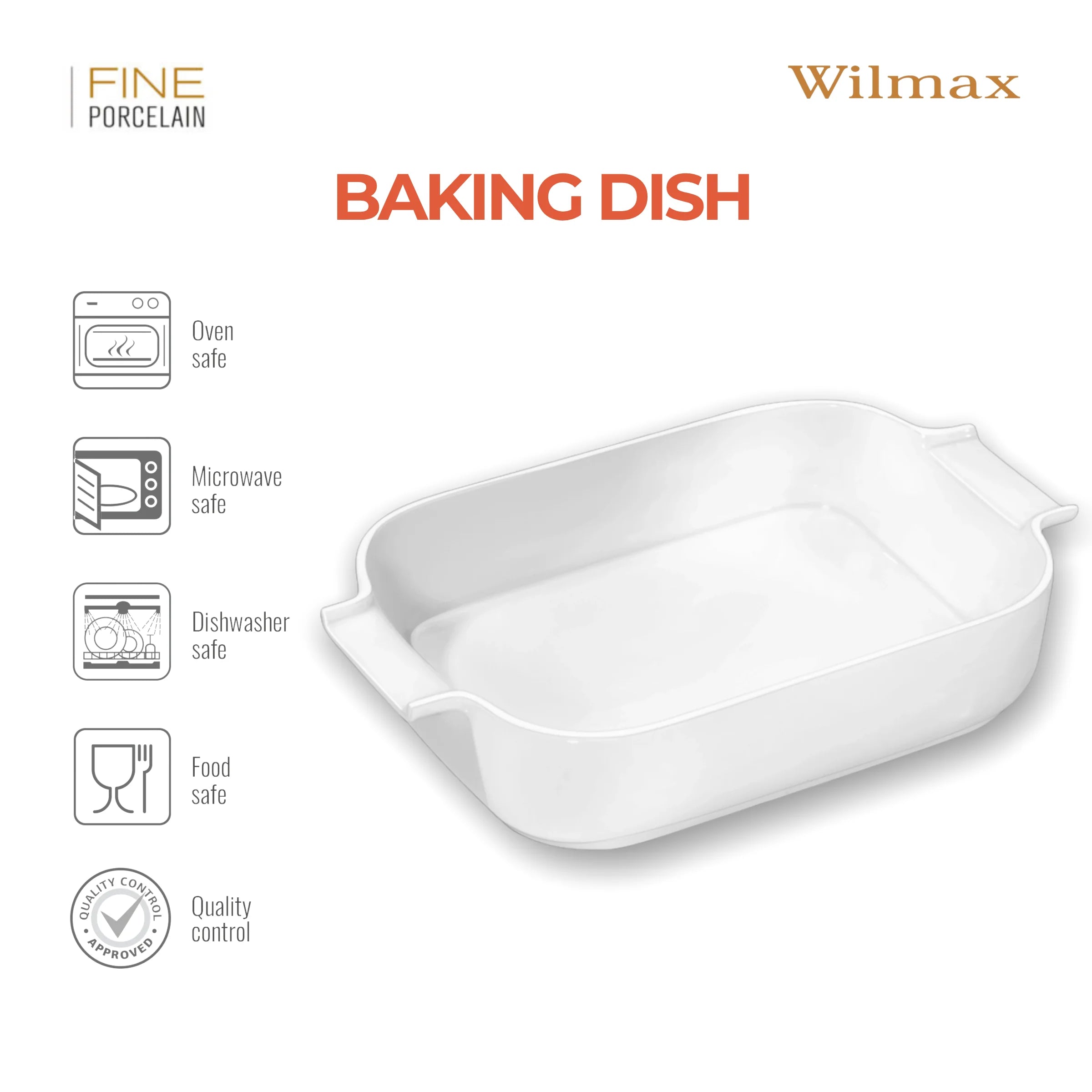 Wilmax Auflaufform mit Griffen 860 ml Weiß aus Porzellan
