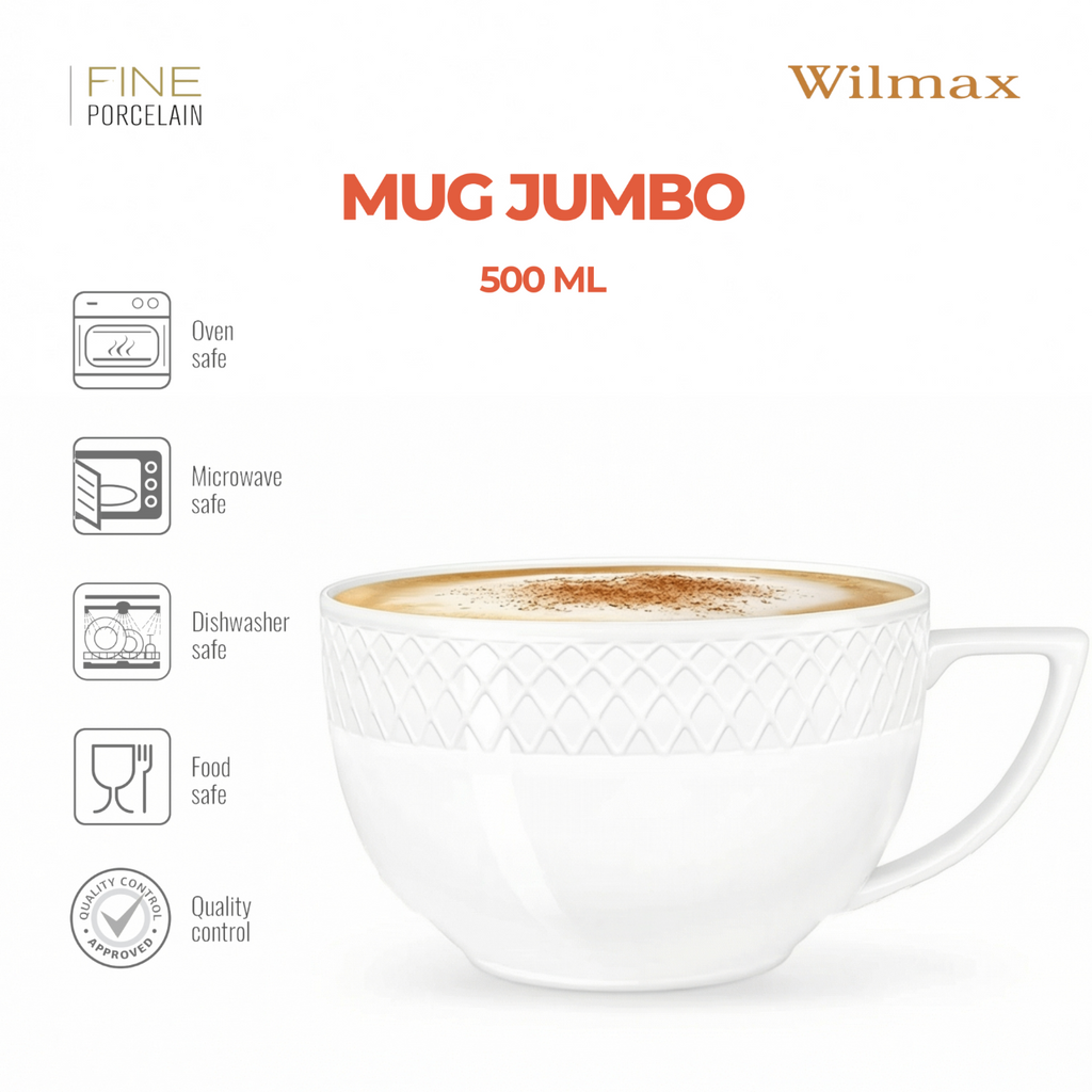 Wilmax Jumbotasse 500 ml 2er-Set Weiß aus Porzellan