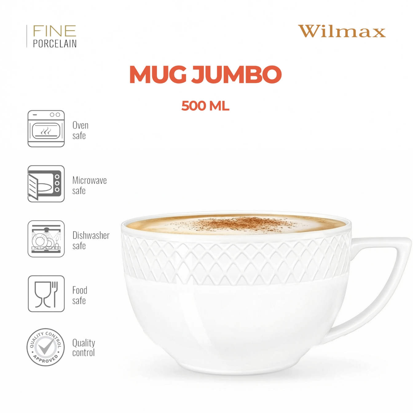 Wilmax Jumbotasse 500 ml Weiß aus Porzellan