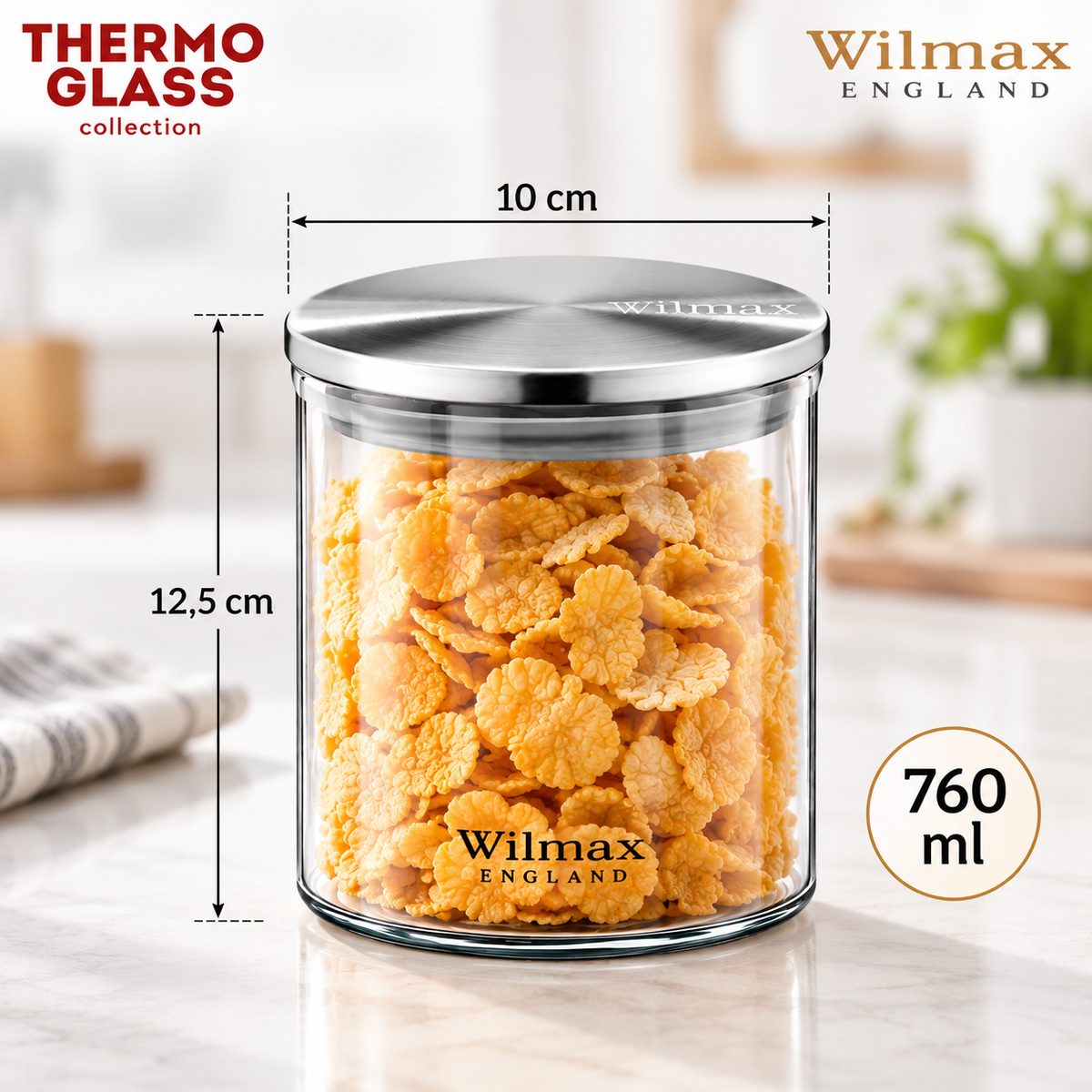 Wilmax Vorratsglas 760 ml mit Edelstahldeckel Transparent