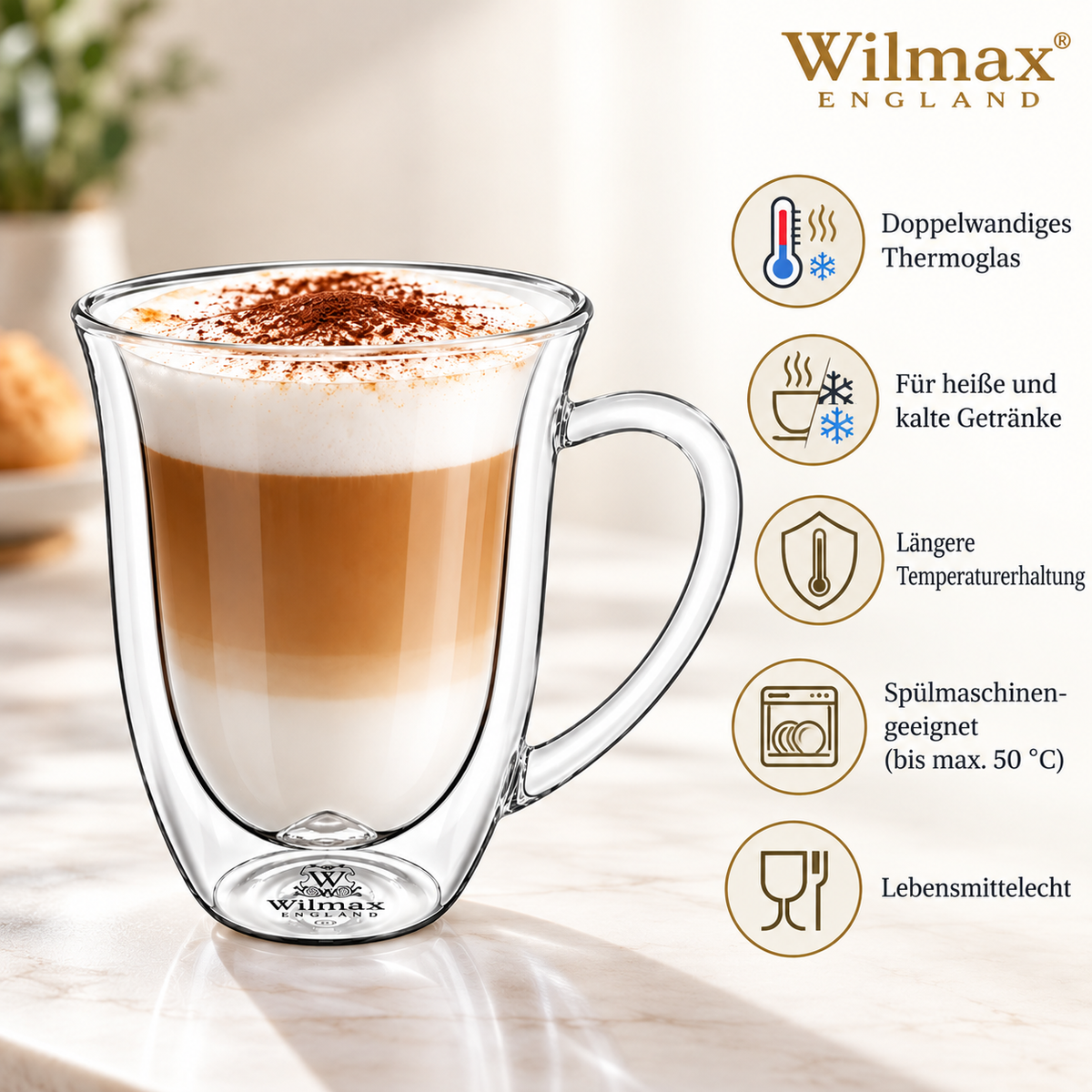 Wilmax Doppelwandiger Becher 400 ml 6er-Set Transparent