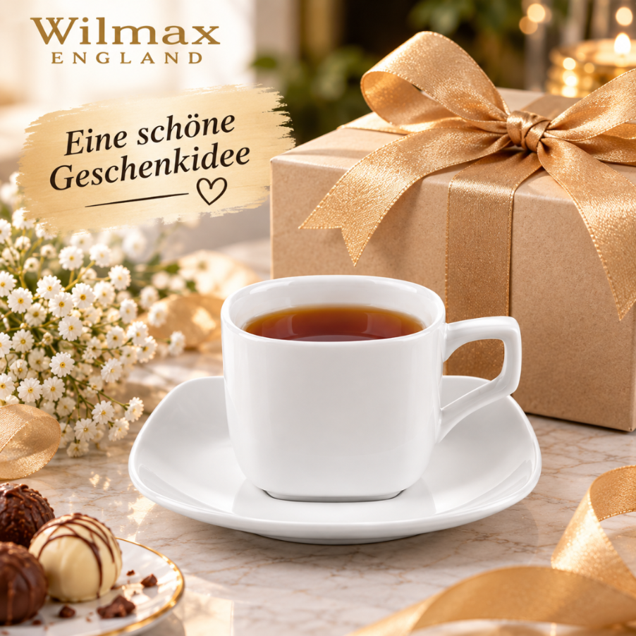 Wilmax Tasse mit Untertassen 200 ml 2er-Set Weiß aus Porzellan