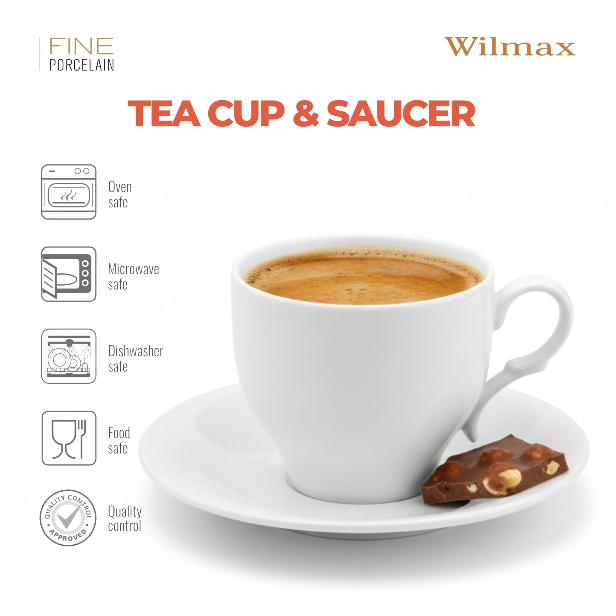 Wilmax Tasse mit Untertassen 220 ml 2er-Set Weiß aus Porzellan