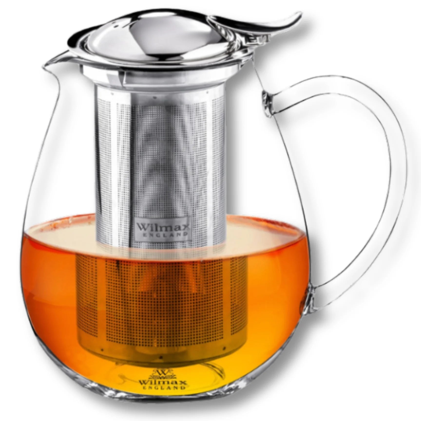 Wilmax Teekanne 1300 ml mit Edelstahlfilter Transparent aus Thermoglas