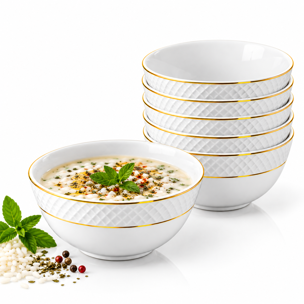 Wilmax Schale 12 cm 6er-Set Weiß mit Goldrand aus Porzellan