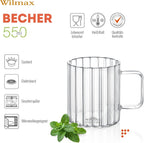 Wilmax Hitzebeständiger Glasbecher mit Henkel 550 ml 6er-Set aus Glas