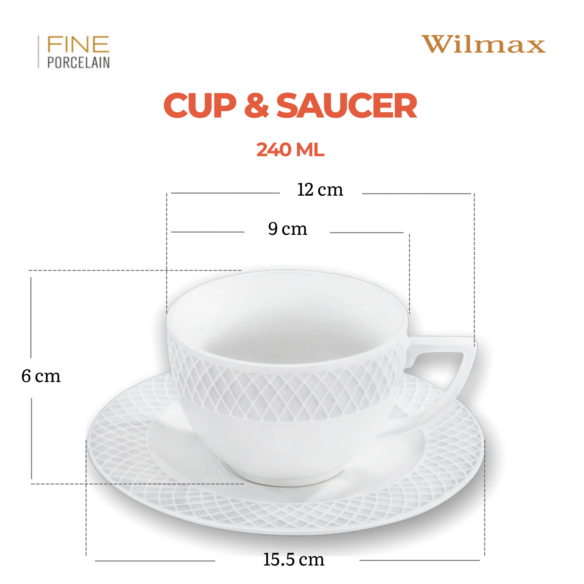 Wilmax Tasse mit Untertasse 240 ml Weiß Porzellan WL-880101404/AB