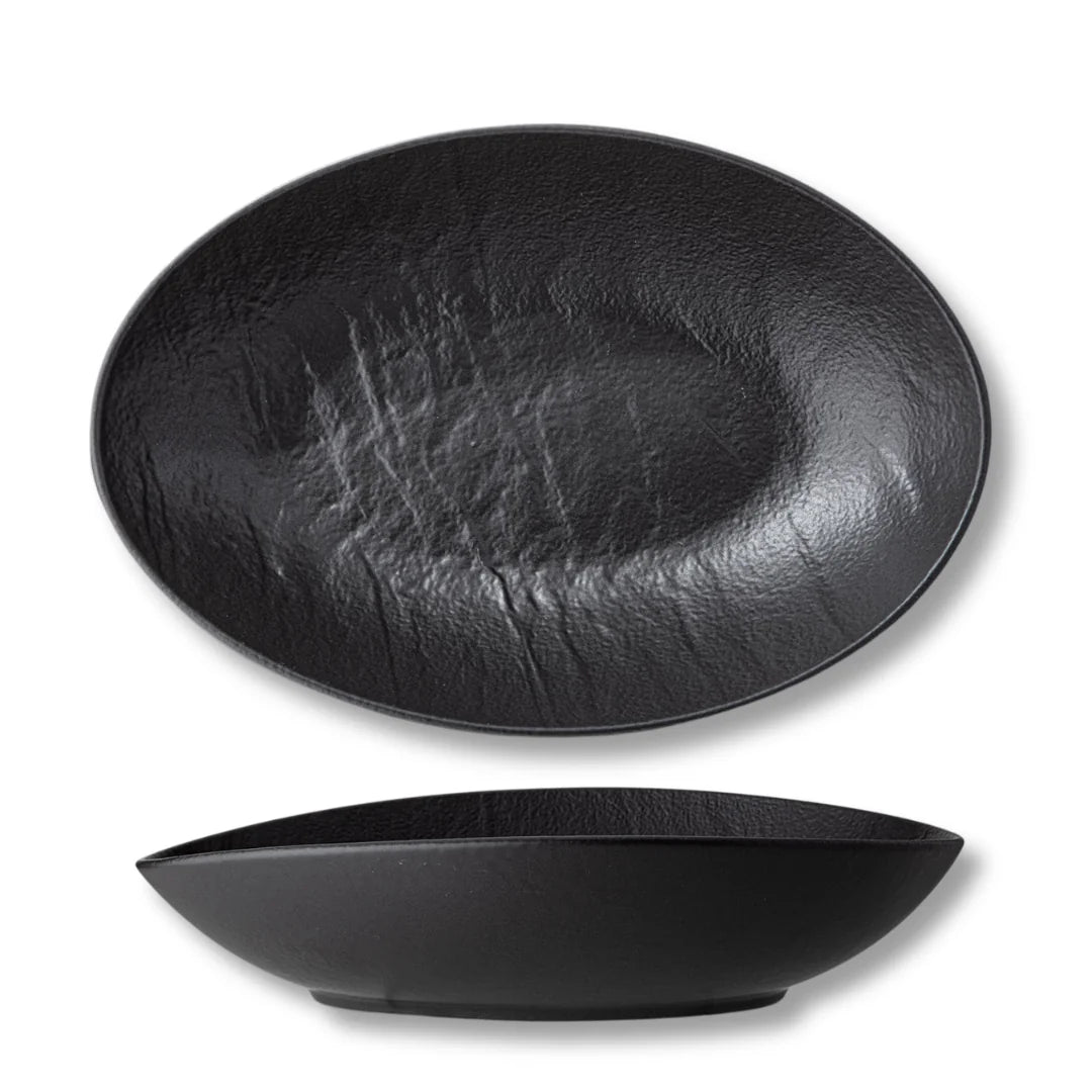 Wilmax Ovale Servierschale 30 × 19,5 × 7 cm Schwarz aus Porzellan