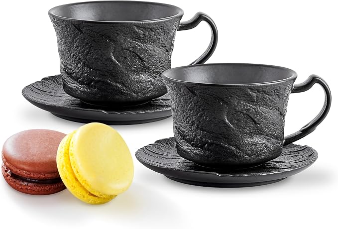 Wilmax Tasse mit Untertasse 180 ml 2er-Set Schwarz aus Porzellan