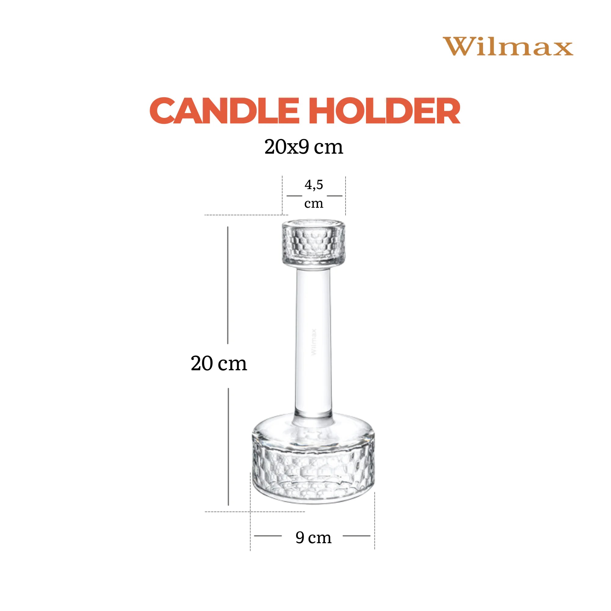 Wilmax Kerzenhalter 20 × 9 cm Transparent aus Glas