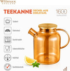 Wilmax Teekanne 1600 ml mit Federfilter und mit Edelstahldeckel Gold aus Thermoglas