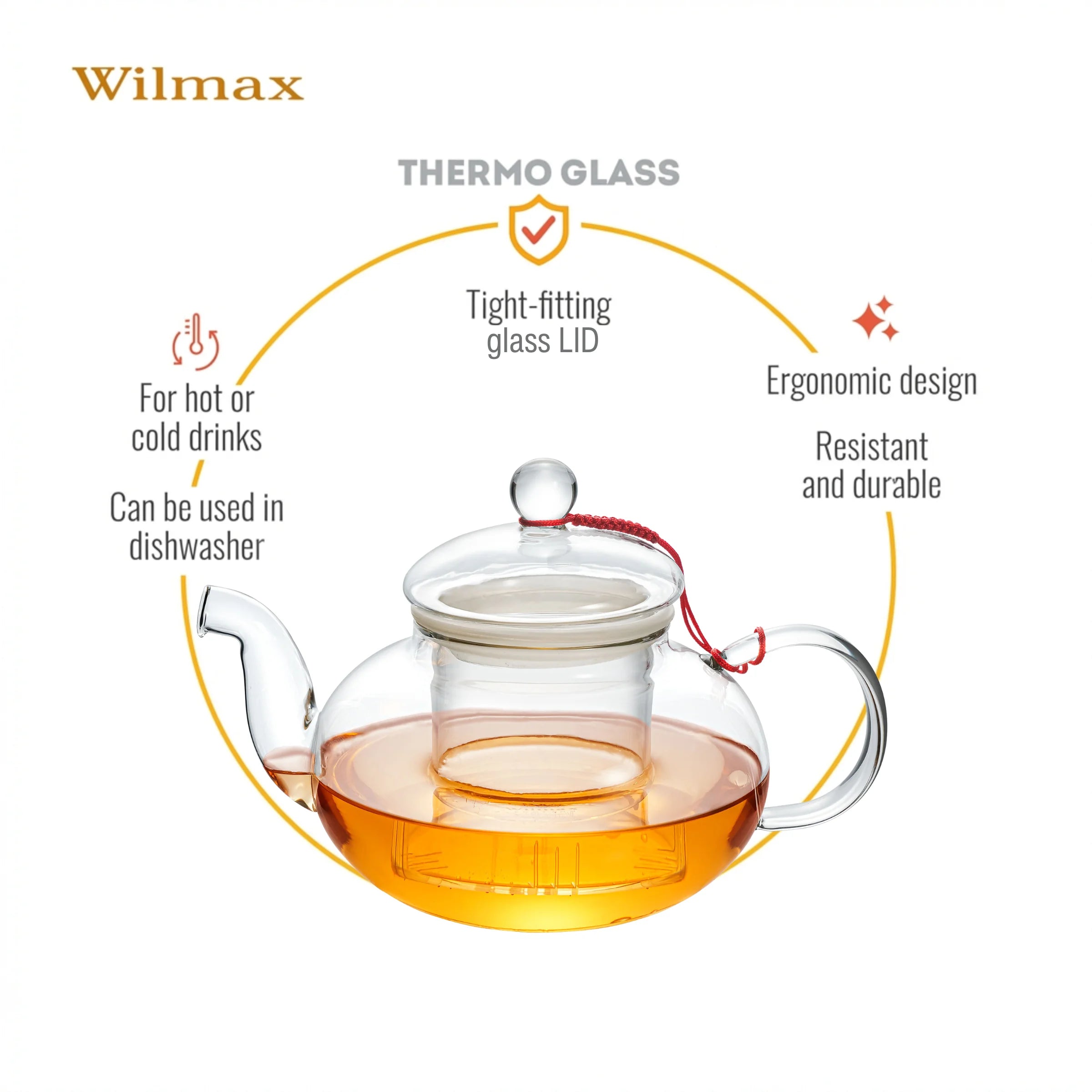 Wilmax Teekanne 770 ml mit Glasfilter Transparent aus Thermoglas