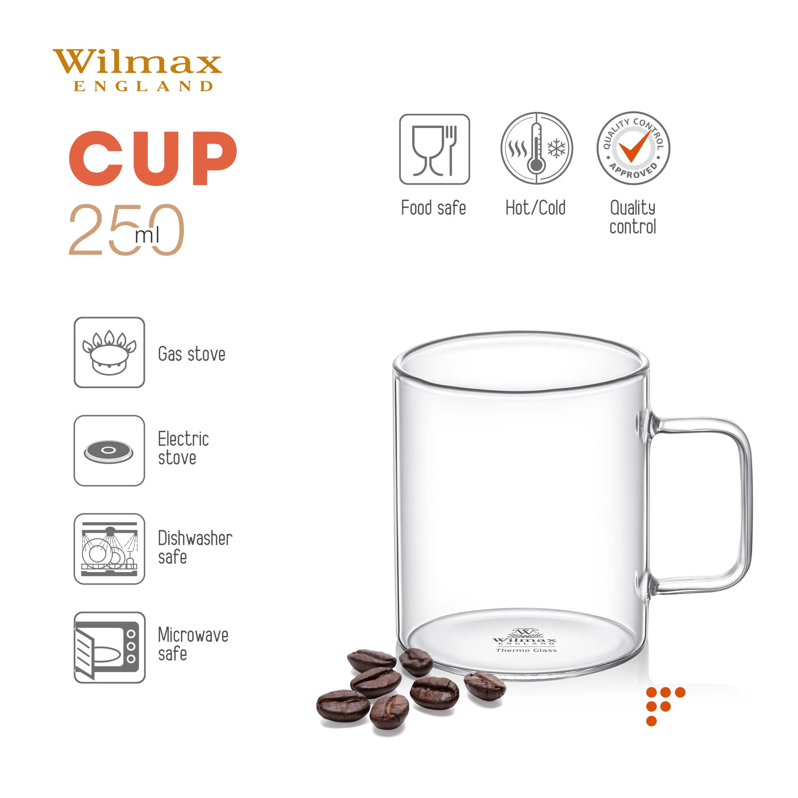 Wilmax Glastasse 250 ml 6er-Set Transparent aus Borosilikatglas