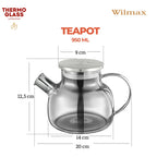 Wilmax Teekanne 950 ml mit Federfilter und mit Edelstahldeckel Grau aus Thermoglas