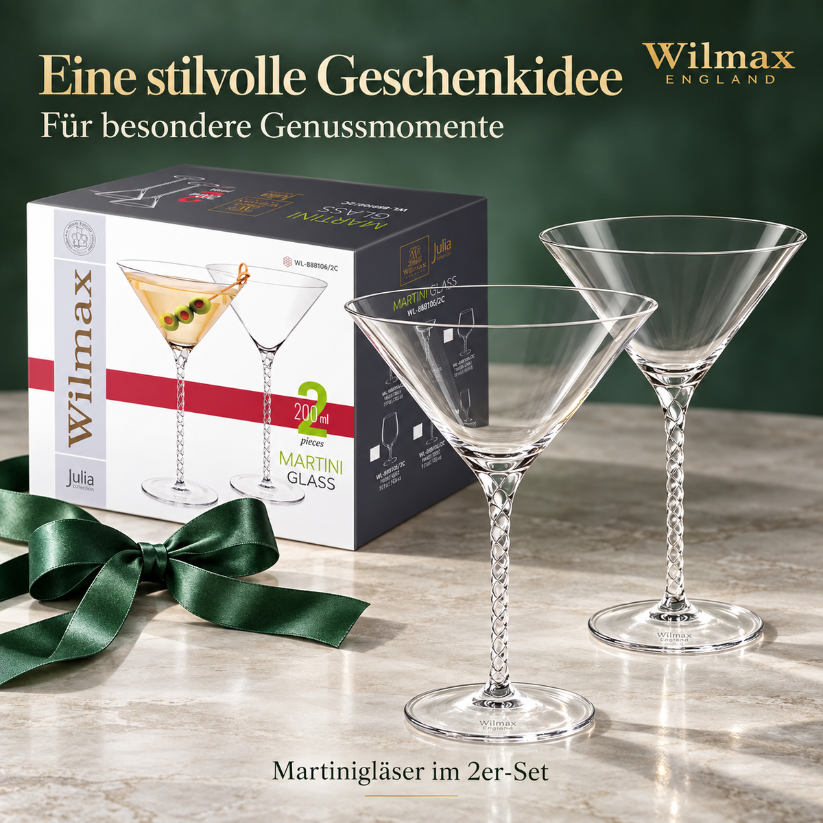 Wilmax Martiniglas 200 ml 2er-Set Transparent aus Wilmax Crystalline-Serie