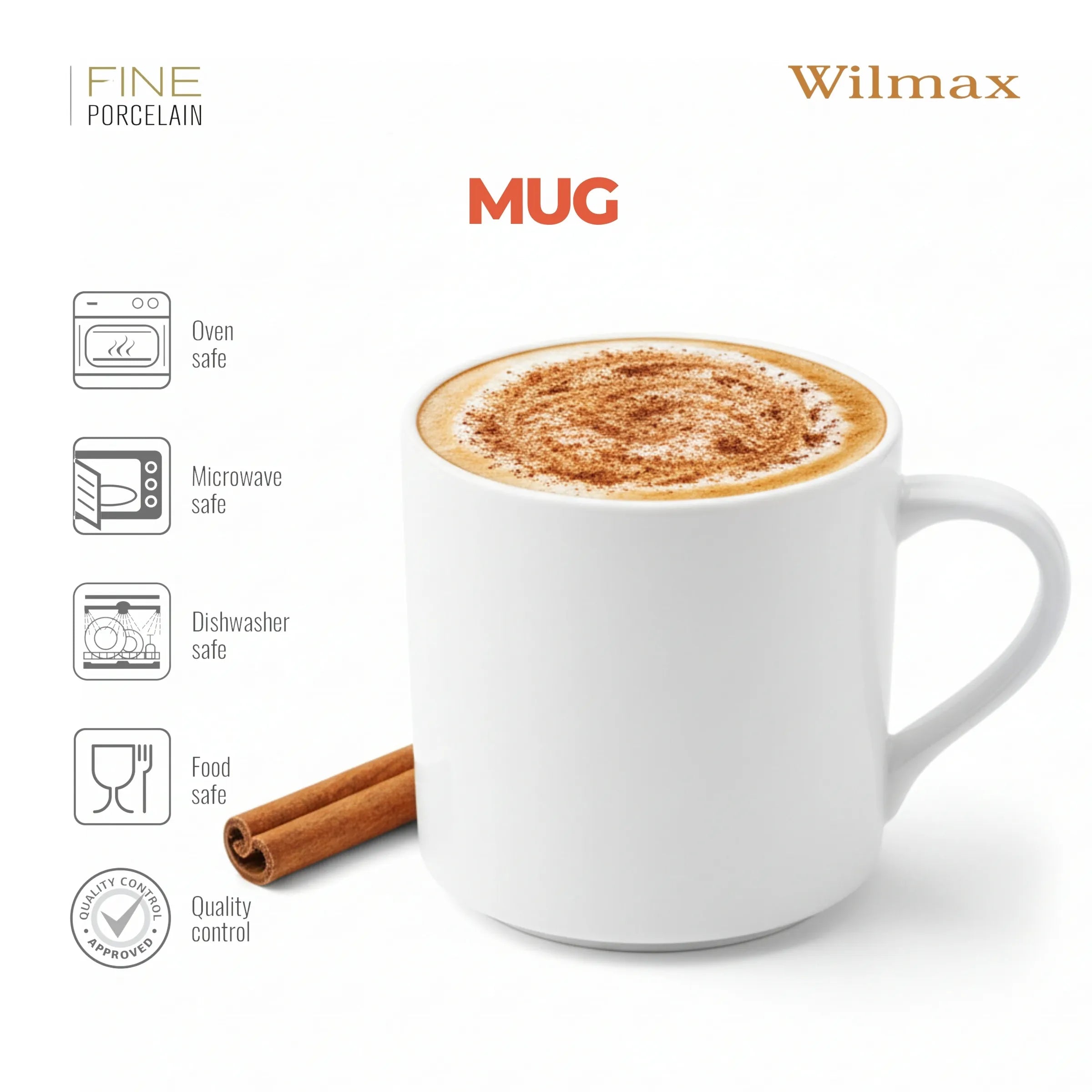 Wilmax Tasse 400 ml 2er-Set Weiß aus Porzellan