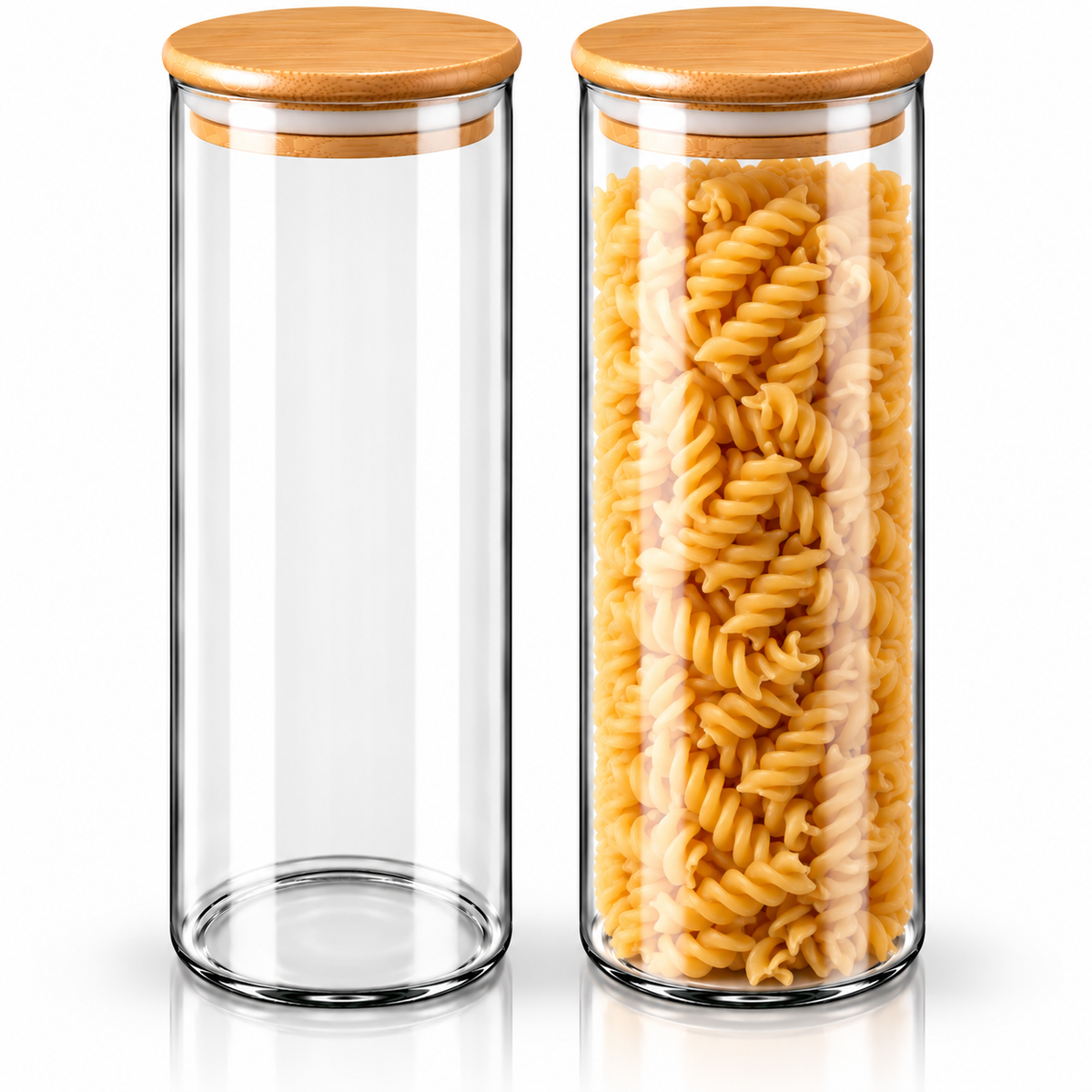 Wilmax Vorratsglas 2000 ml mit Bambusdeckel 2er-Set Transparent