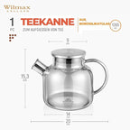 Wilmax Teekanne 1200 ml mit Federfilter und mit Edelstahldeckel Grau aus Thermoglas