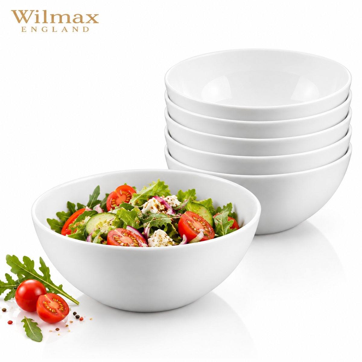 Wilmax Schale 14 cm 600 ml 6er-Set Weiß aus Porzellan