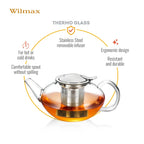 Wilmax Teekanne 1050 ml mit Edelstahlfilter Transparent aus Thermoglas
