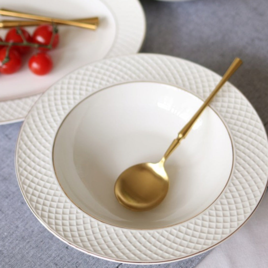 Wilmax Tiefer Teller 22,5 cm Weiß mit Goldrand aus Porzellan