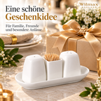 Wilmax Salz- und Pfefferstreuer-Set mit Zahnstocherhalter Weiß aus Porzellan