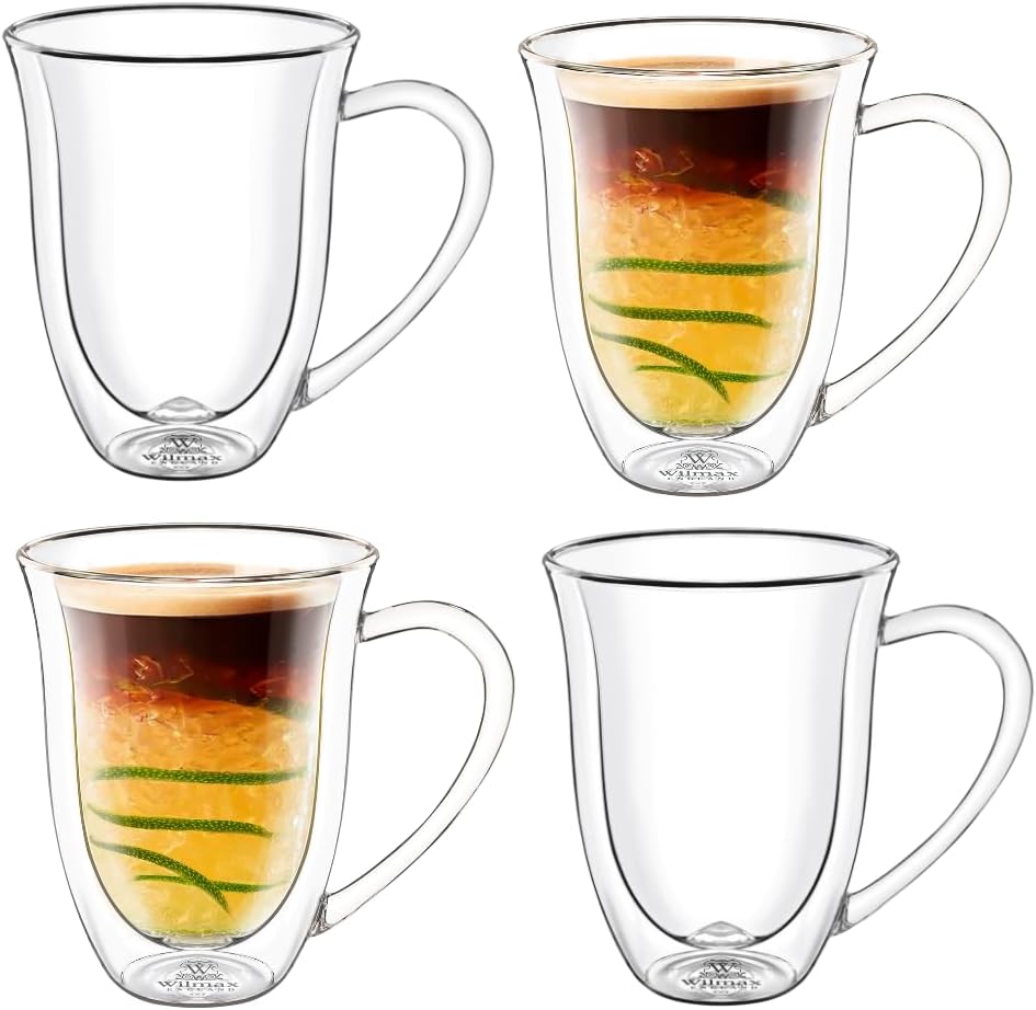 Wilmax Doppelwandiger Becher 300 ml Borosilikatglas 4er Set WL-888726/A4