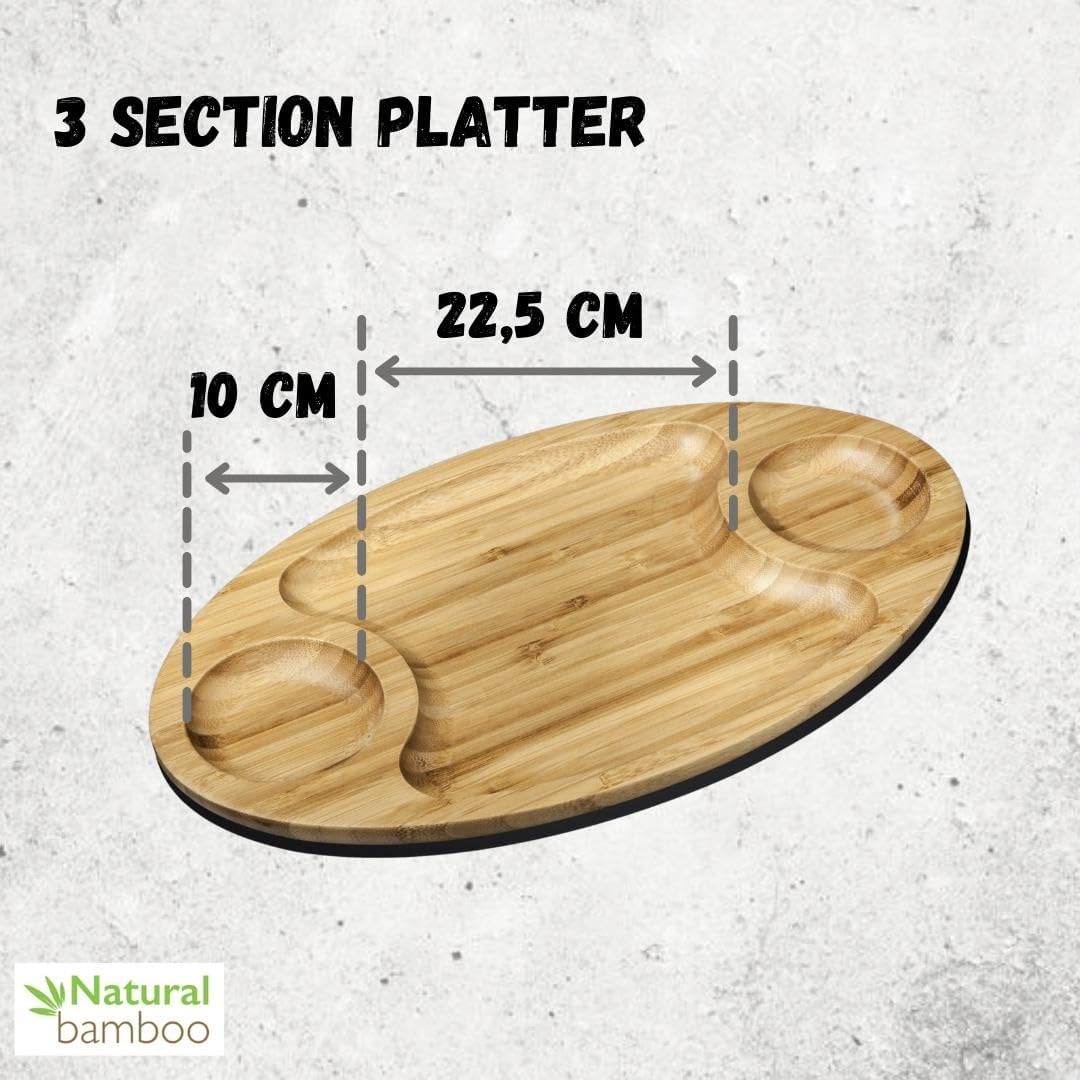 Wilmax Servierplatte mit 3 Fächern 50,5 × 28 cm Natur aus Bambus