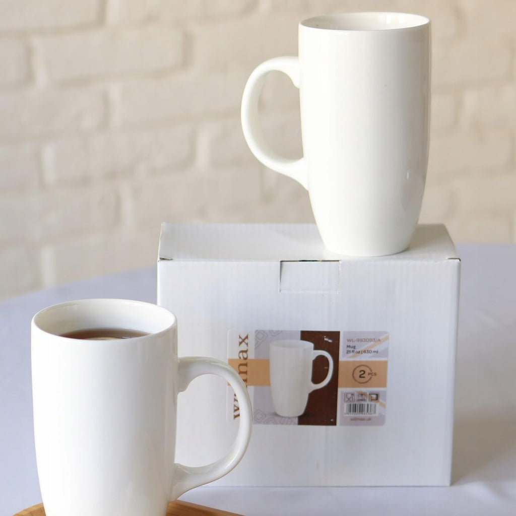 Wilmax Servierset 4-teilig mit Bambustellern 28 × 17,5 cm und Porzellanbechern 630 ml