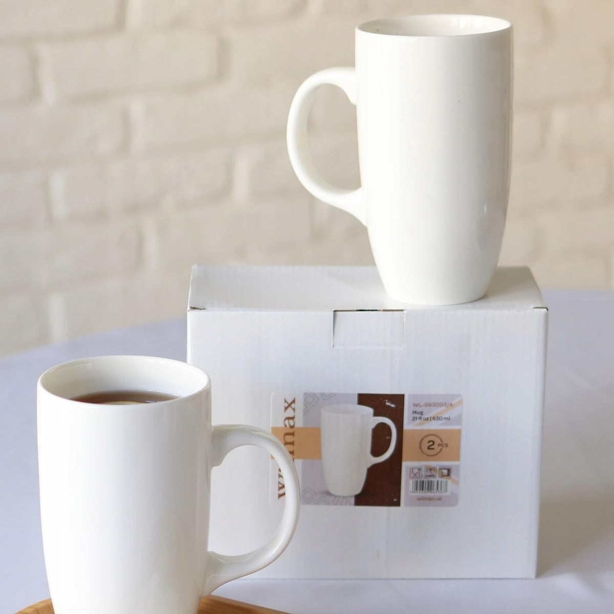 Wilmax Servierset 4-teilig mit Bambustellern 28 × 17,5 cm und Porzellanbechern 630 ml
