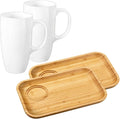 Wilmax Servierset 4-teilig mit Bambustellern 28 × 17,5 cm und Porzellanbechern 630 ml