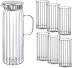 Wilmax Getränkeset 7-teilig mit Krug 1500 ml mit Edelstahldeckel und 6 geriffelte Gläser 300 ml