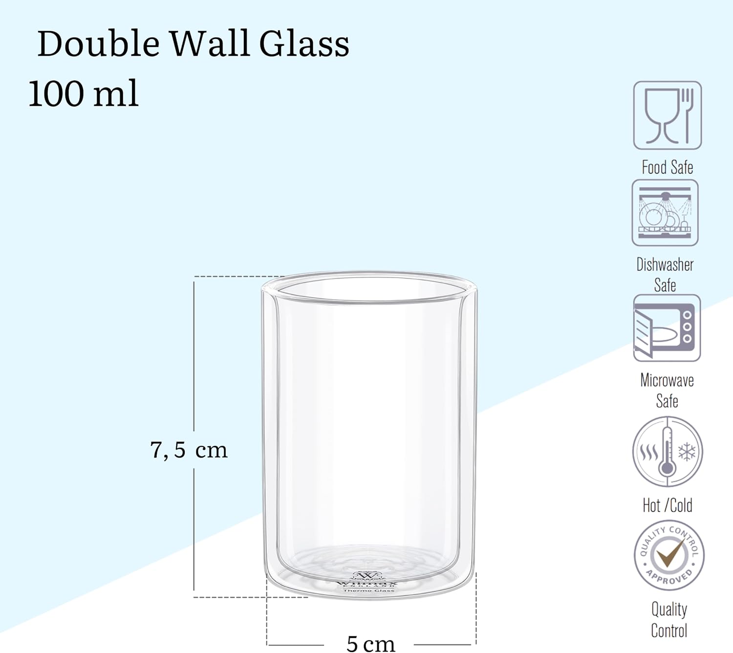 Wilmax Doppelwandiges Thermoglas 100 ml 6er-Set Transparent