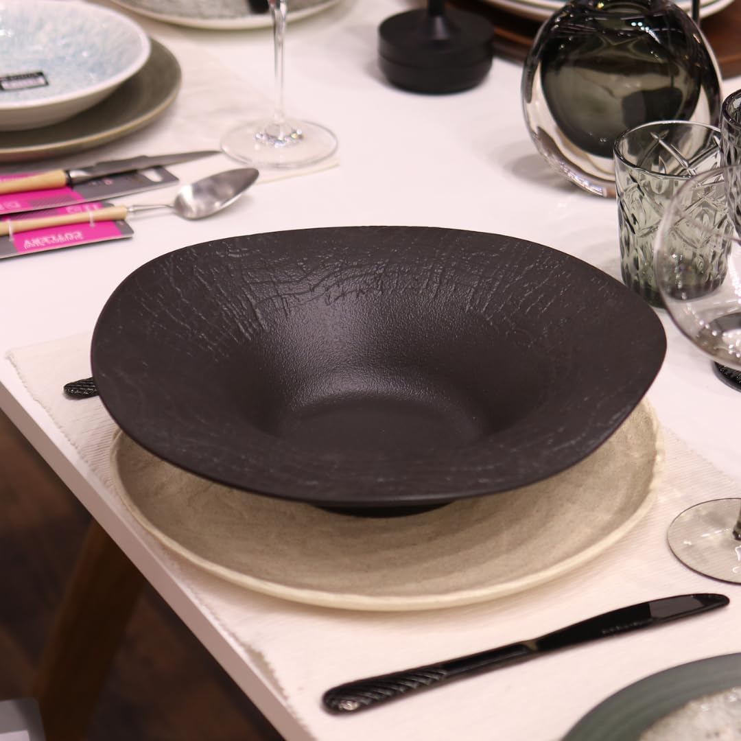 Wilmax Gewellte Servierplatte 30 cm 700 ml Schwarz aus Porzellan