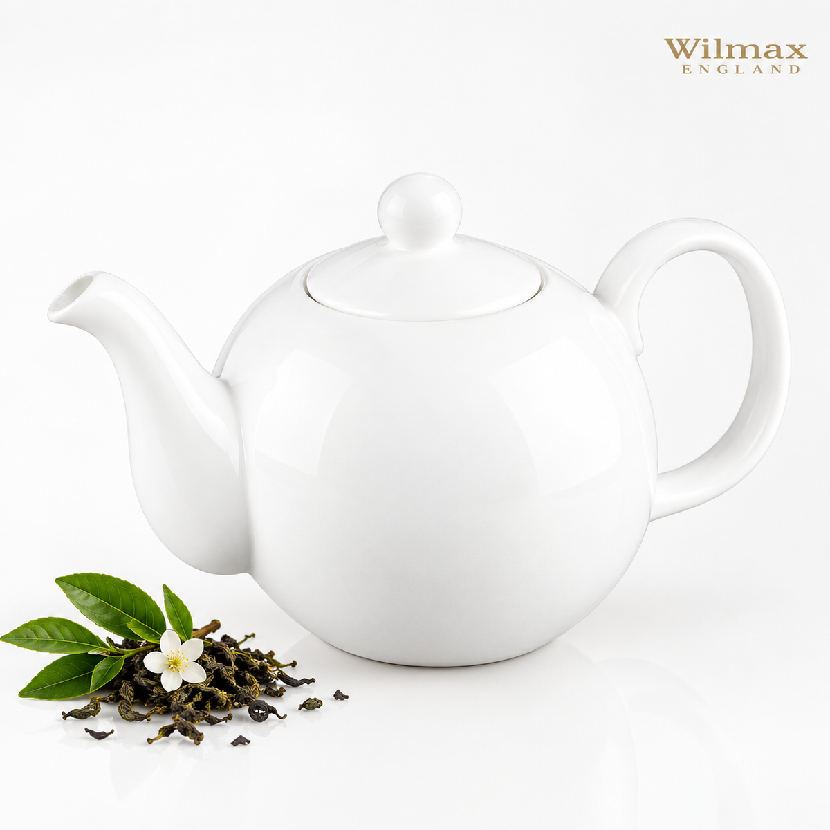 Wilmax Kaffee- und Teekanne mit integriertem Ausgusssieb 1100 ml Weiß aus Porzellan
