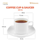 Wilmax Tasse mit Untertassen 200 ml 6er-Set Weiß aus Porzellan