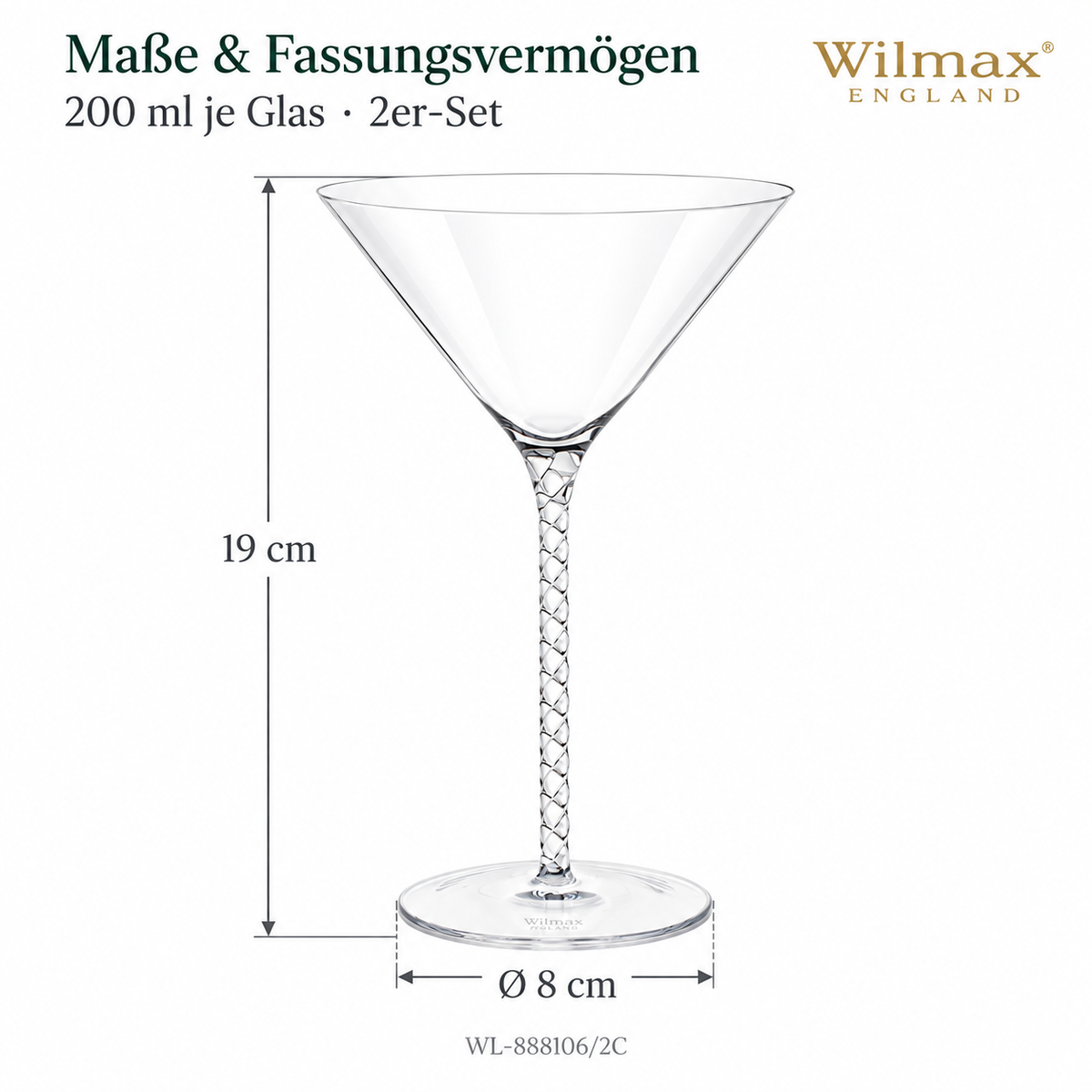 Wilmax Martiniglas 200 ml 2er-Set Transparent aus Wilmax Crystalline-Serie