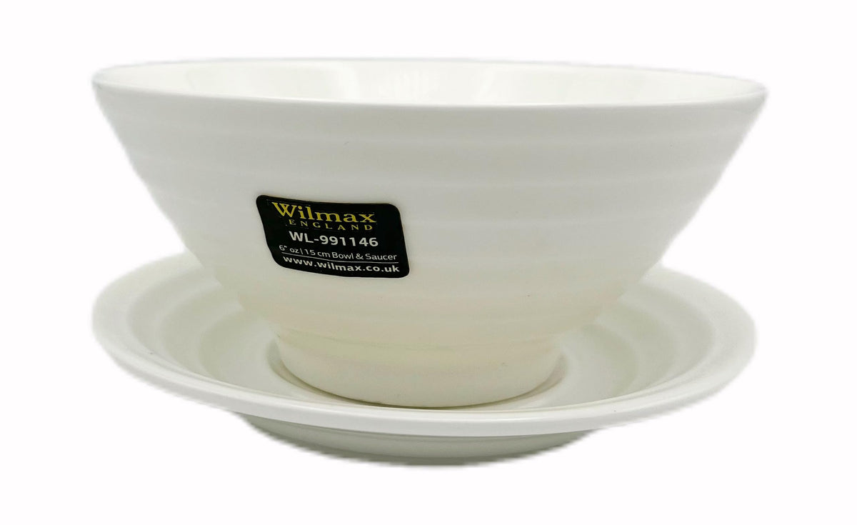 Wilmax WL-991146/AB Porzellan Schüssel & Untertasse, Weiss, 545mL Kapazität, 15cm Durchmesser