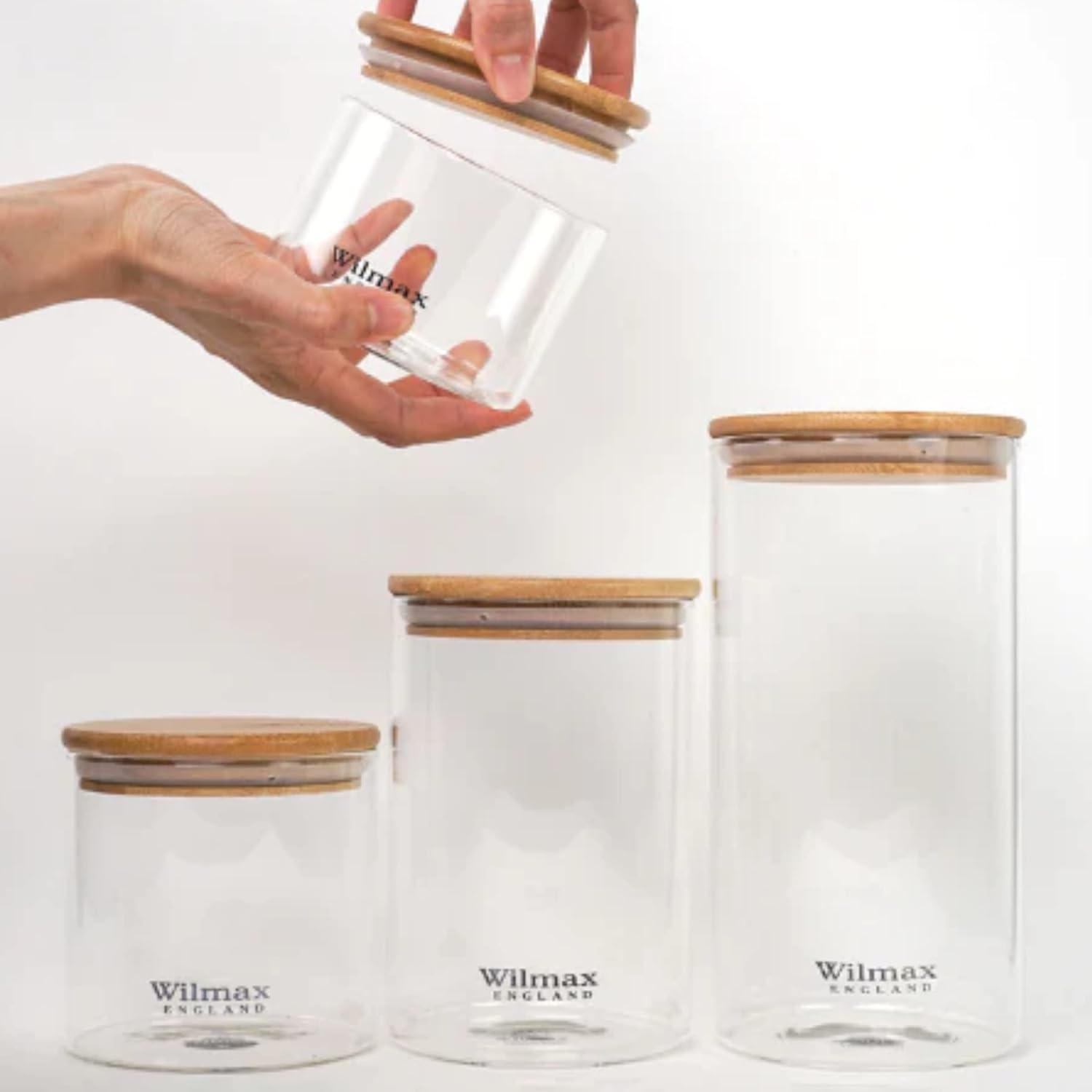 Wilmax Vorratsglas mit Bambusdeckel 3er-Set