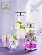 Wilmax Karaffe 1000 ml Thermoglas mit Bambusdeckel Transparent WL-888207/A