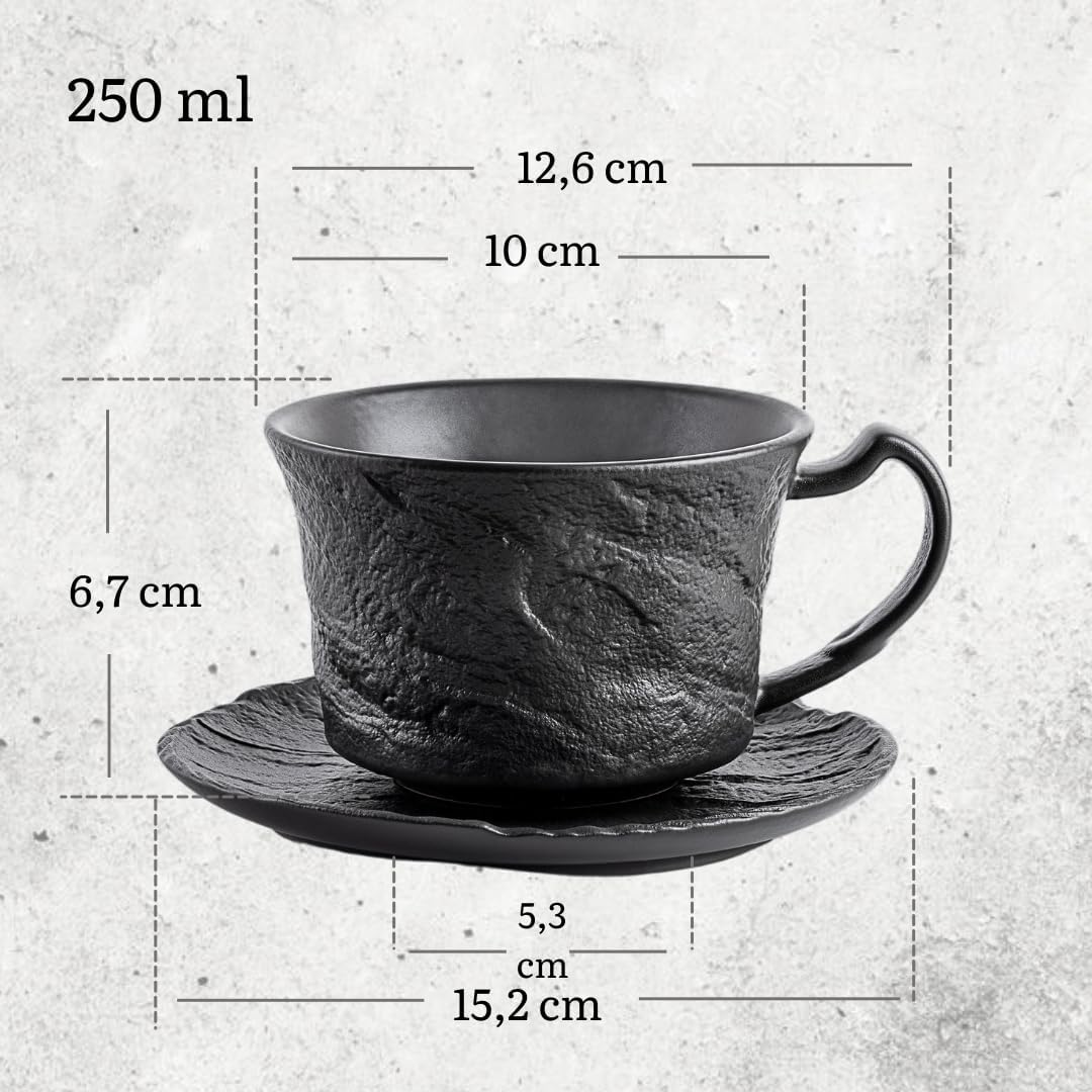 Wilmax Kaffeetassen Set 2er Schwarz 250 ml mit Untertasse Porzellan WL-661152/AB2