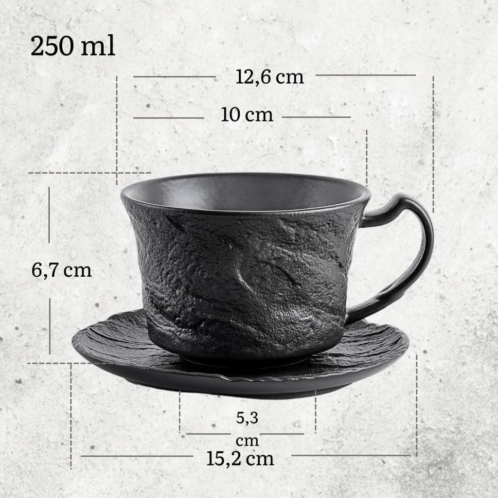 Wilmax Kaffeetassen Set mit Untertassen 250 ml 2er Schwarz WL-661152/AB2