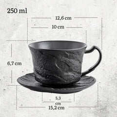 Wilmax Kaffeetassen Set 2er Schwarz 250 ml mit Untertasse Porzellan WL-661152/AB2