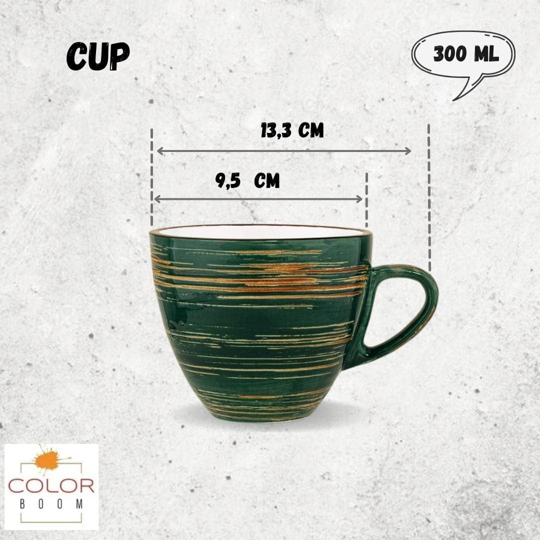 Wilmax Tasse mit Untertasse 300 ml 6er-Set Grün aus Porzellan