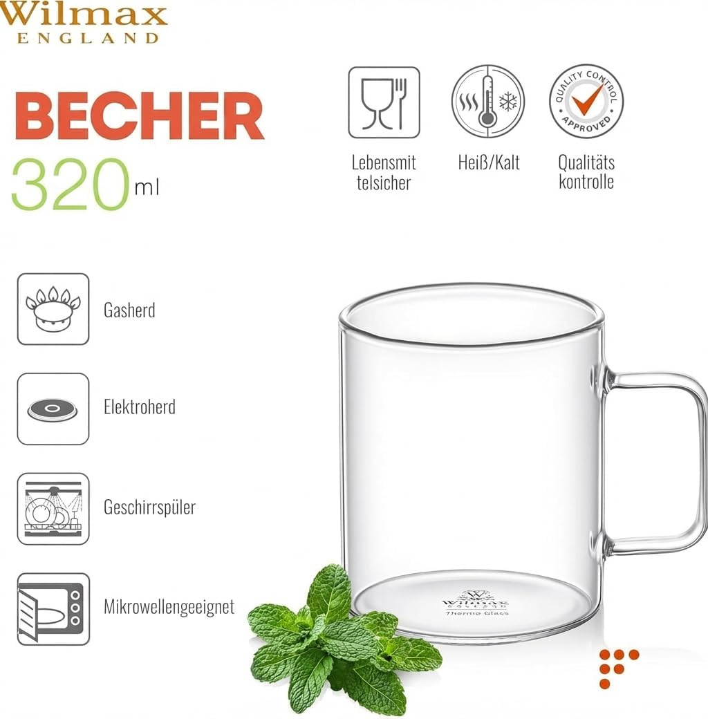 Wilmax Glasbecher 320 ml Borosilikatglas Transparent WL-888606/A