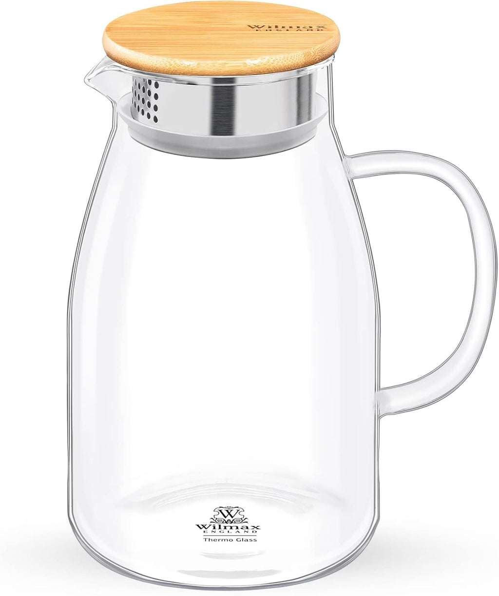 Wilmax Karaffe 1900 ml Thermoglas mit Bambusdeckel Transparent WL-888216/A