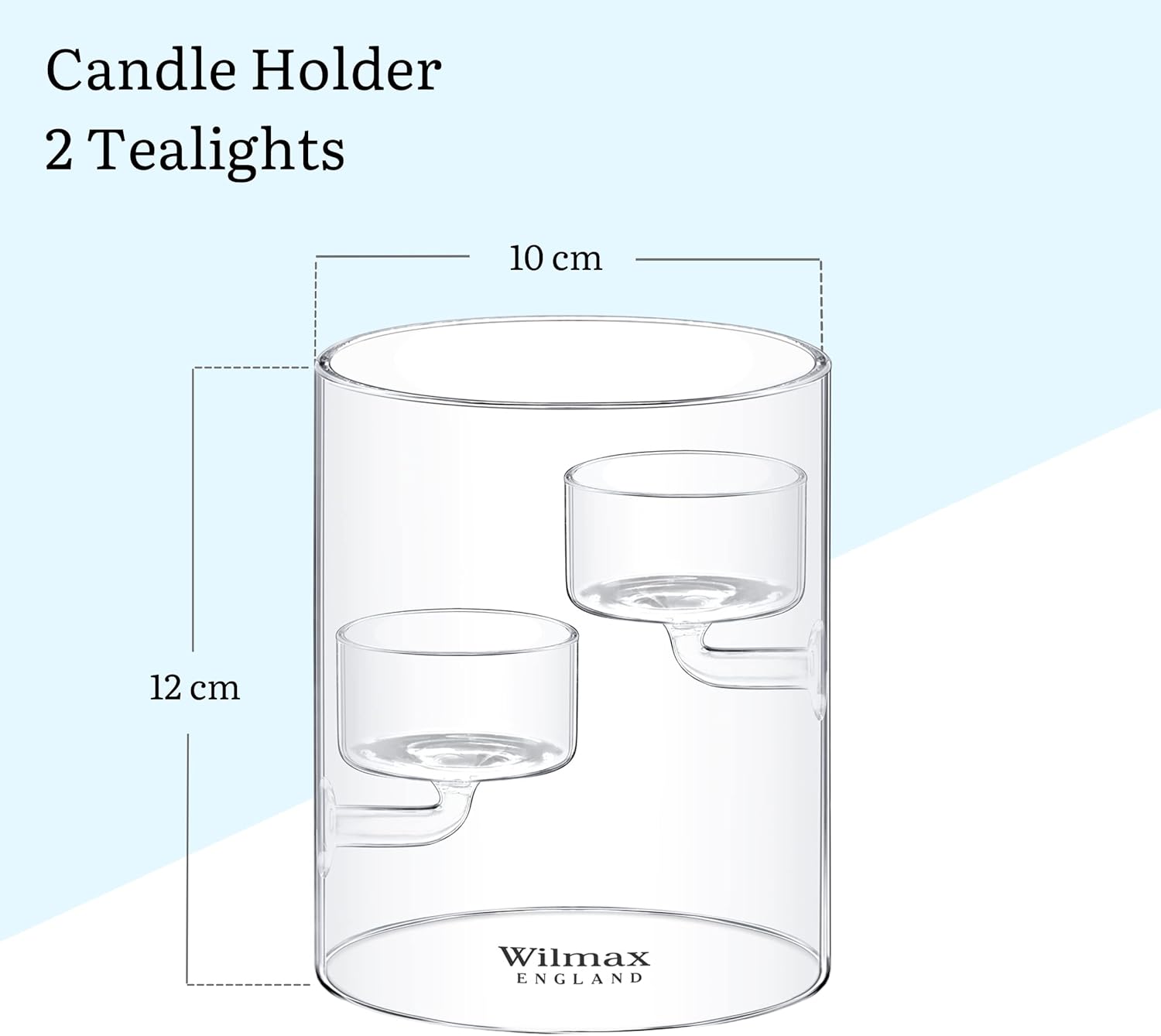 Wilmax Thermoglas-Kronleuchter - Kerzenständer für 2 Teelicht - Durchsichtig Kerzenständer Kerzen Vase - Tischdekoration Windlicht Outdoor Glasvase Kerzengläser Hochwertig